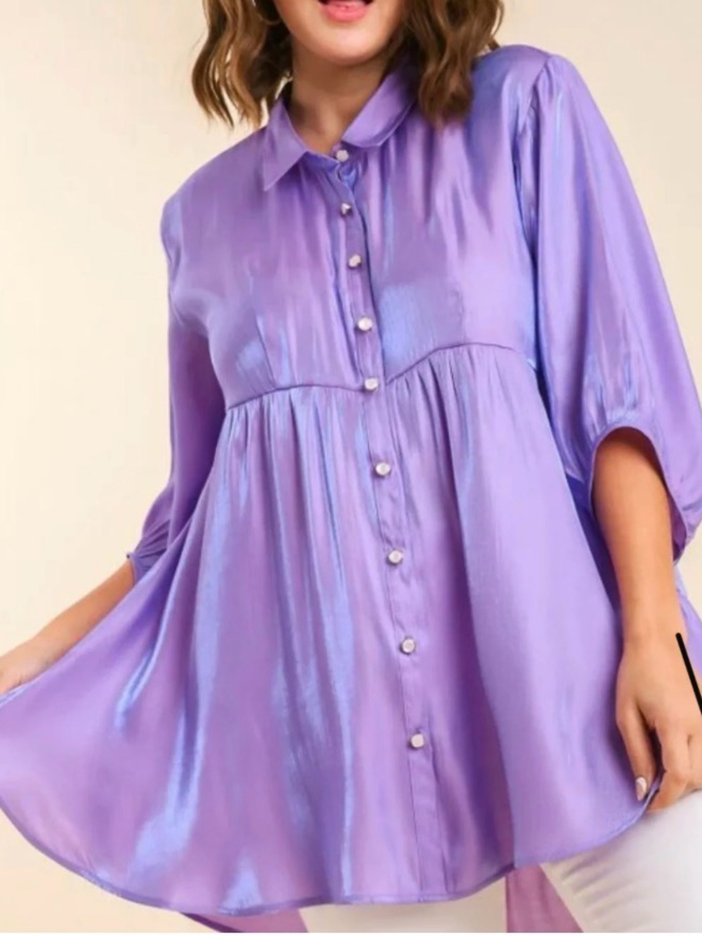 Umgee Lavender Shimmer Button-Front Babydoll Top/Dress